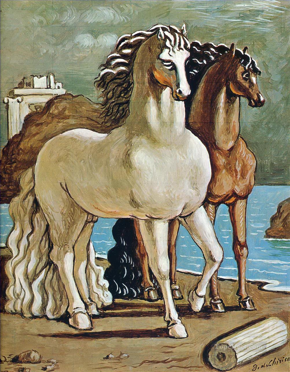 two horses by a lake Giorgio de Chirico Metaphysical surrealism Oil Paintings